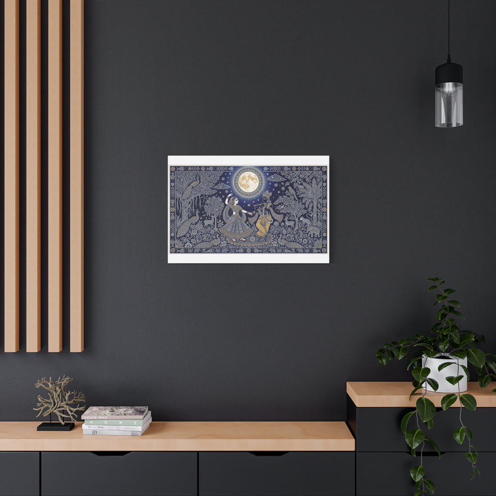 Radha Krishna Moonlit Dance Matte Canvas Wall Art