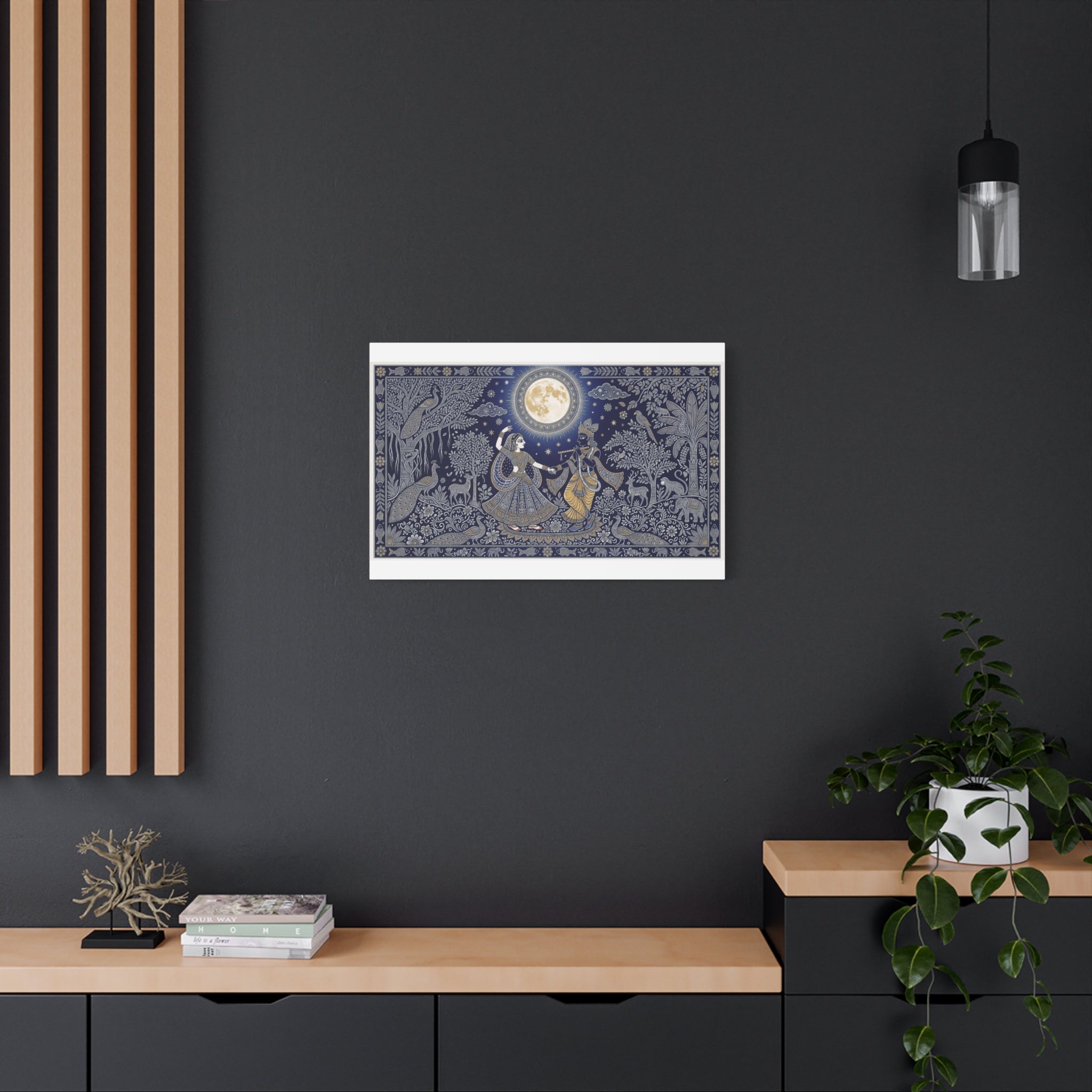 Radha Krishna Moonlit Dance Matte Canvas Wall Art