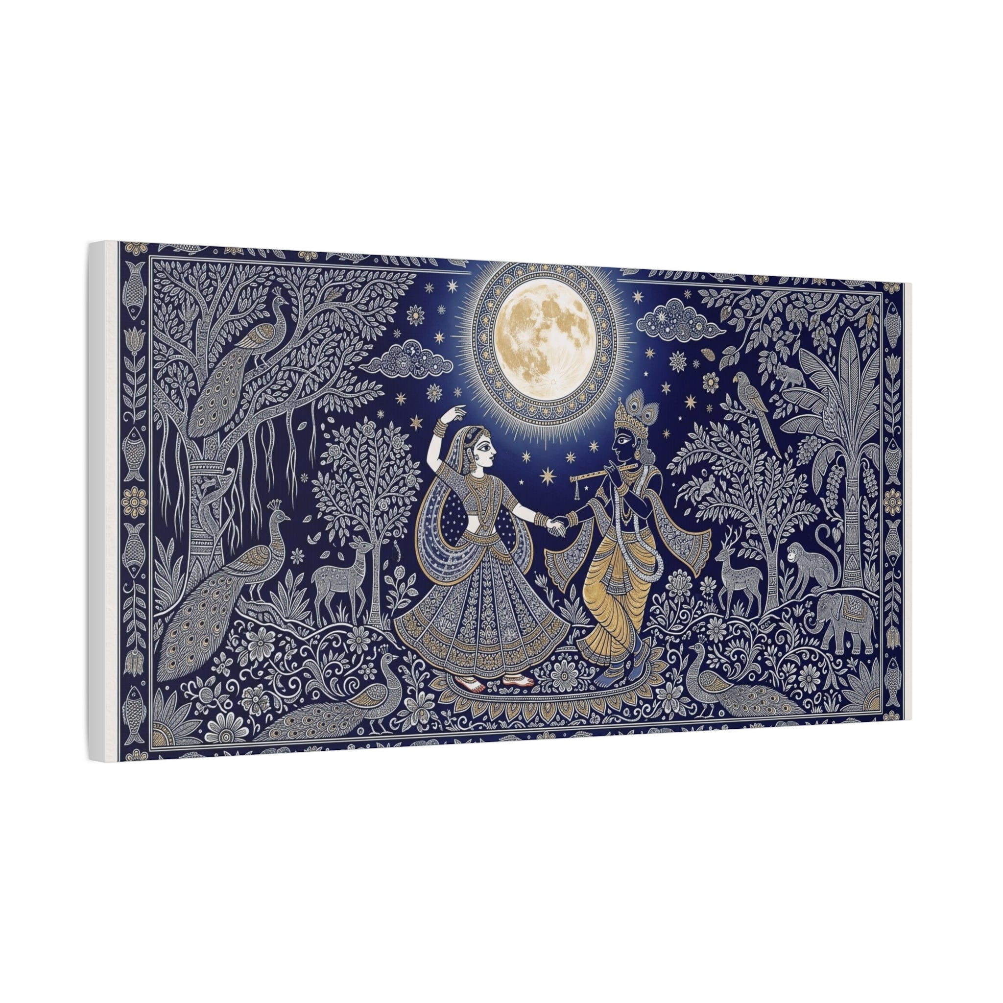 Radha Krishna Moonlit Dance Matte Canvas Wall Art