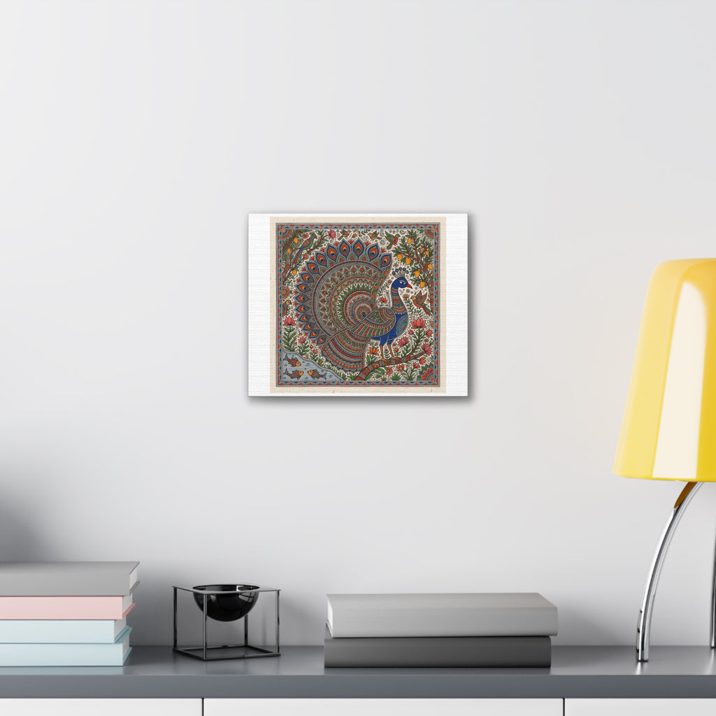 Peacock Madhubani Canvas Print — Traditional Indian Folk Art Stretched Canvas