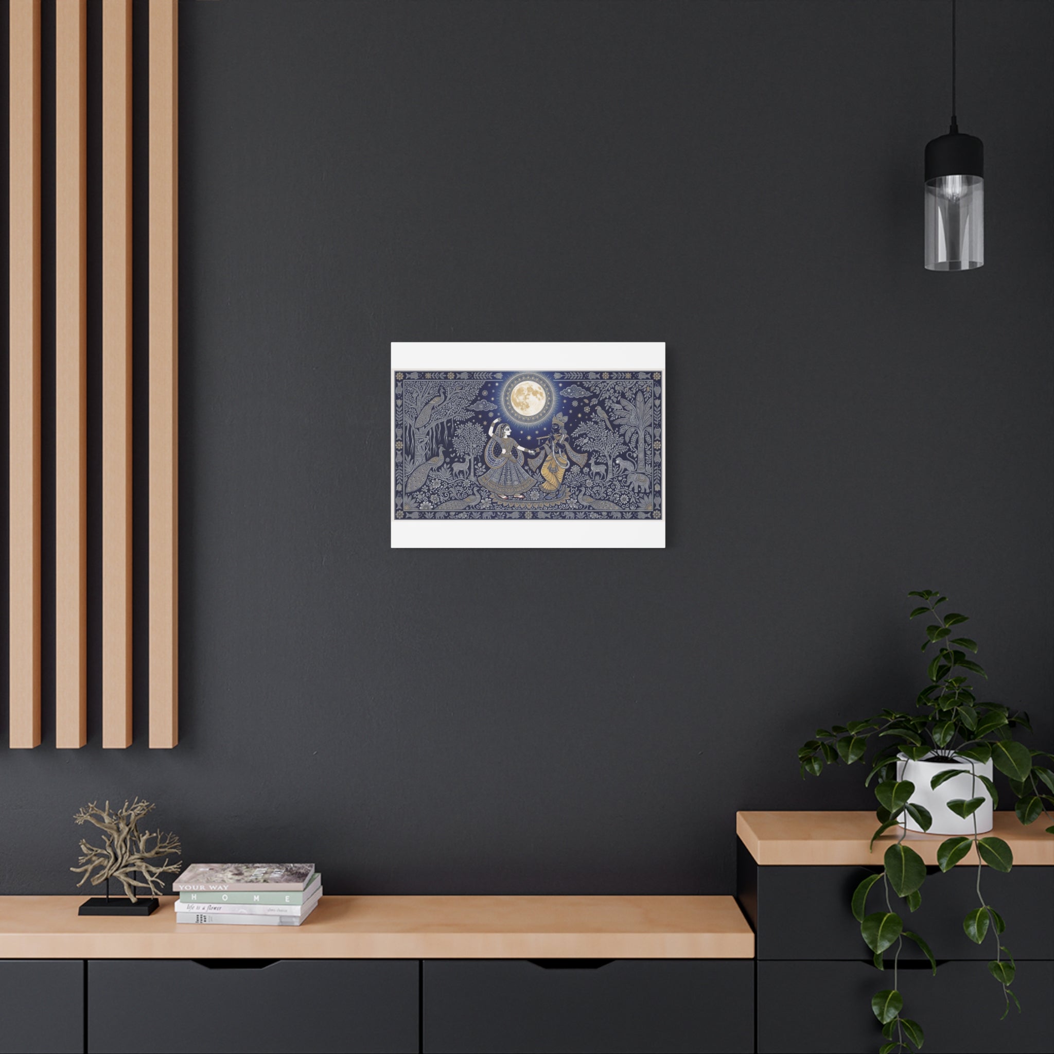 Radha Krishna Moonlit Dance Matte Canvas Wall Art