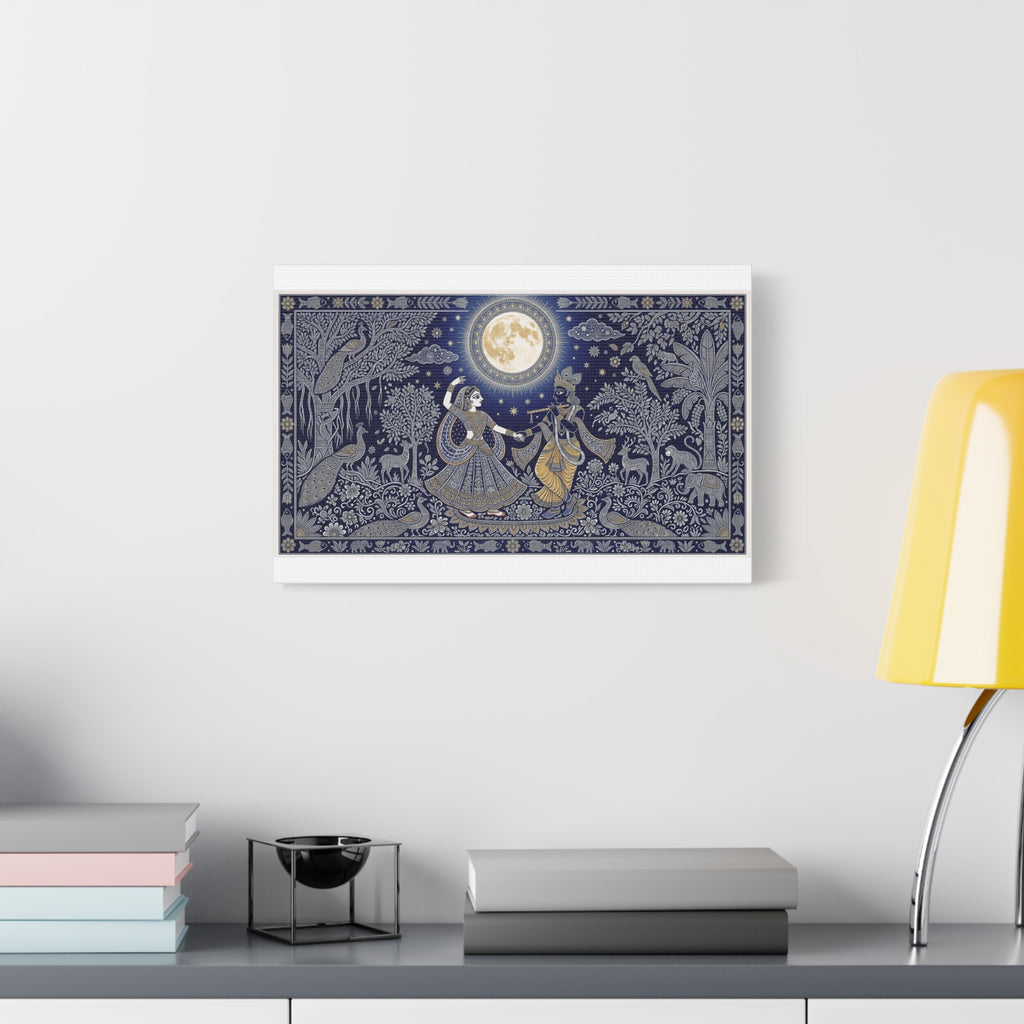 Radha Krishna Moonlit Dance Matte Canvas Wall Art