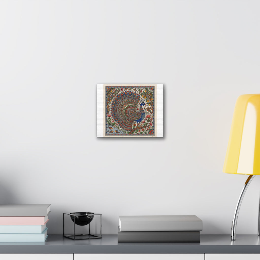Peacock Madhubani Canvas Print — Traditional Indian Folk Art Stretched Canvas