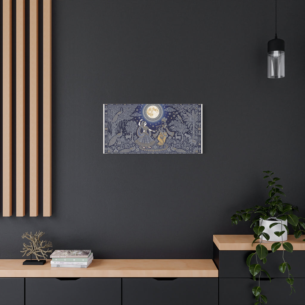 Radha Krishna Moonlit Dance Matte Canvas Wall Art