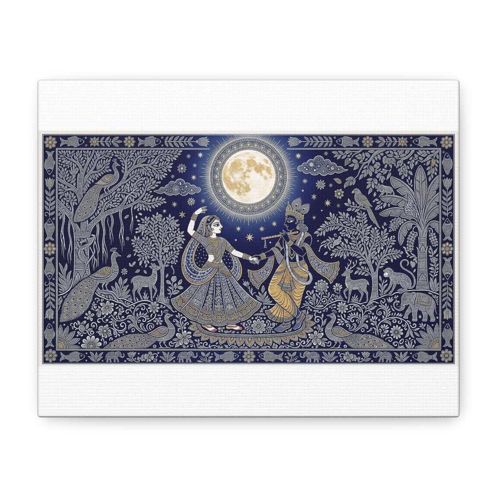 Radha Krishna Moonlit Dance Matte Canvas Wall Art