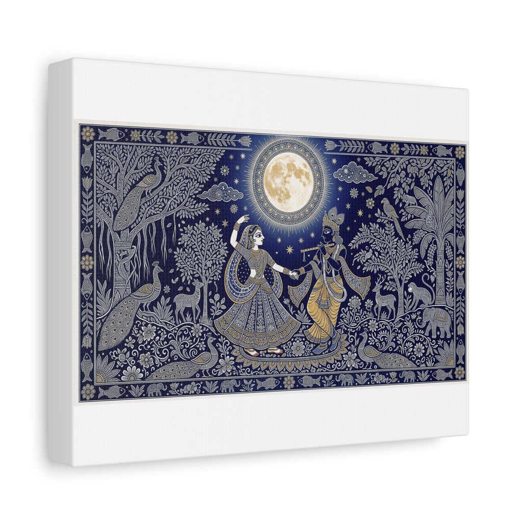 Radha Krishna Moonlit Dance Matte Canvas Wall Art