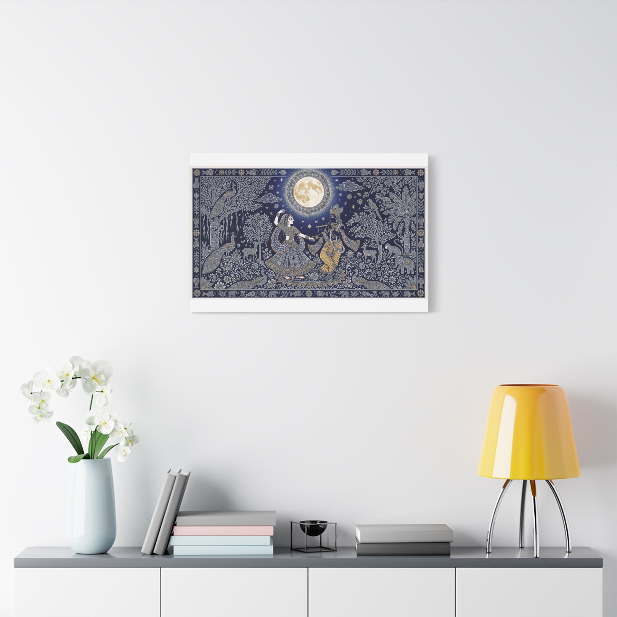Radha Krishna Moonlit Dance Matte Canvas Wall Art