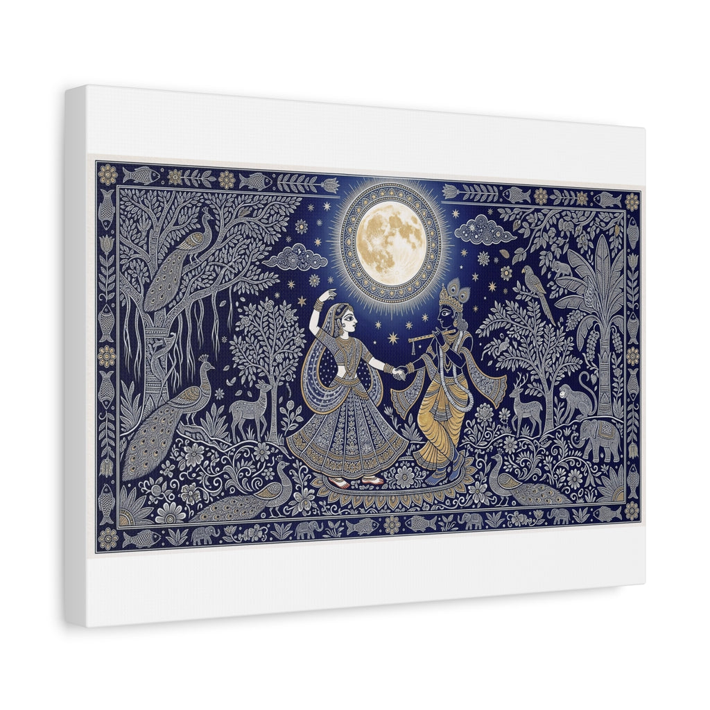 Radha Krishna Moonlit Dance Matte Canvas Wall Art
