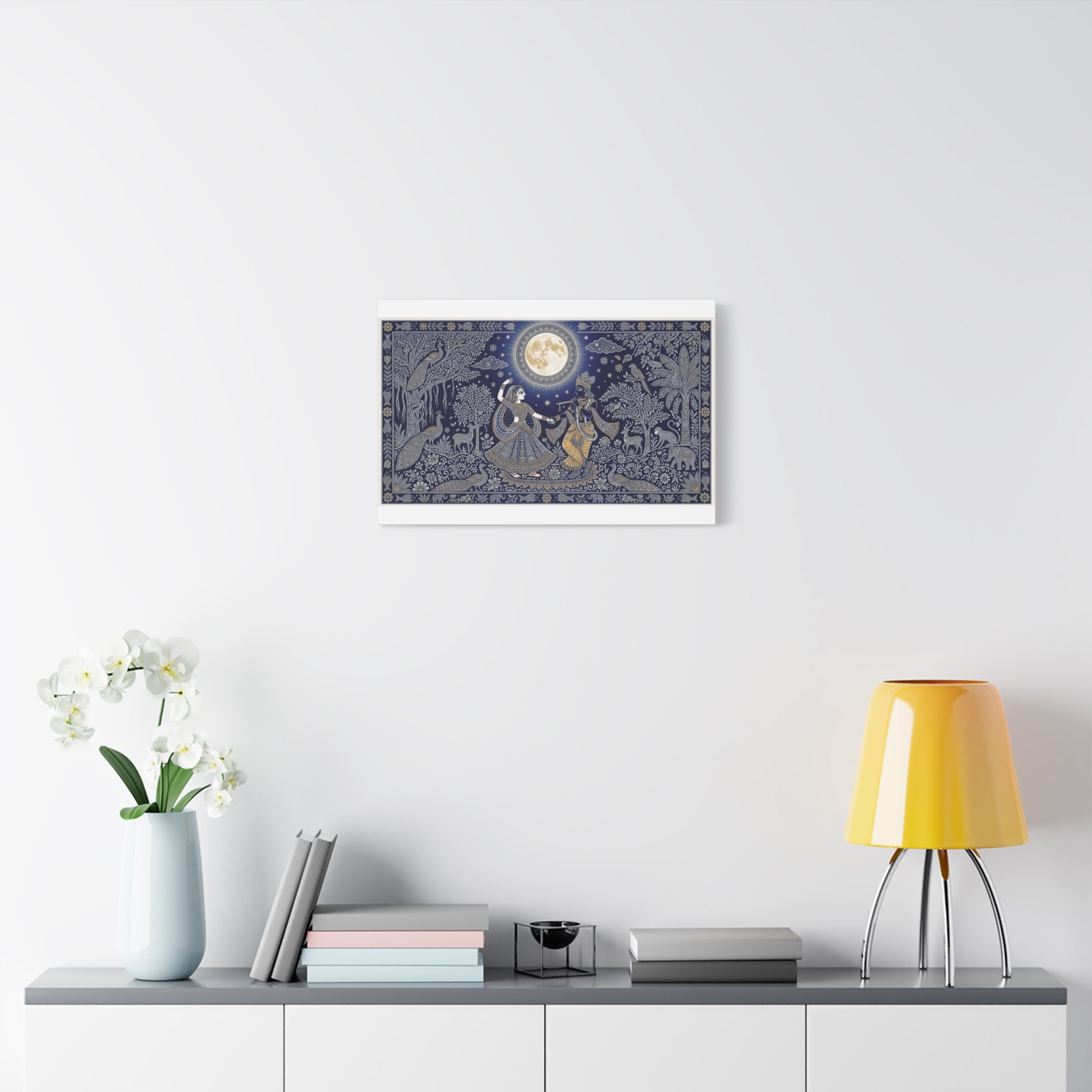 Radha Krishna Moonlit Dance Matte Canvas Wall Art