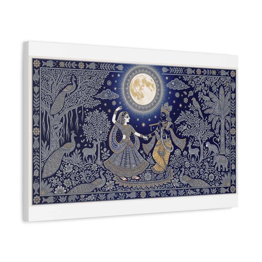 Radha Krishna Moonlit Dance Matte Canvas Wall Art
