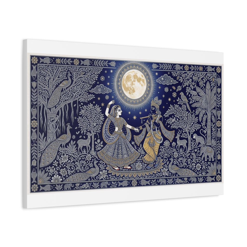 Radha Krishna Moonlit Dance Matte Canvas Wall Art
