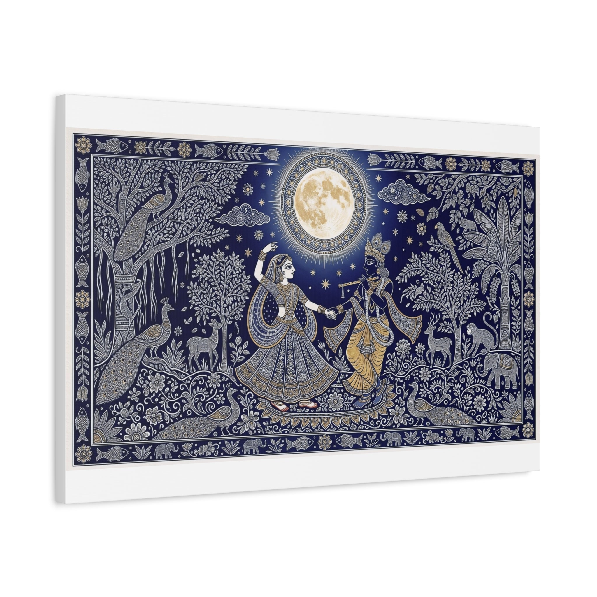 Radha Krishna Moonlit Dance Matte Canvas Wall Art