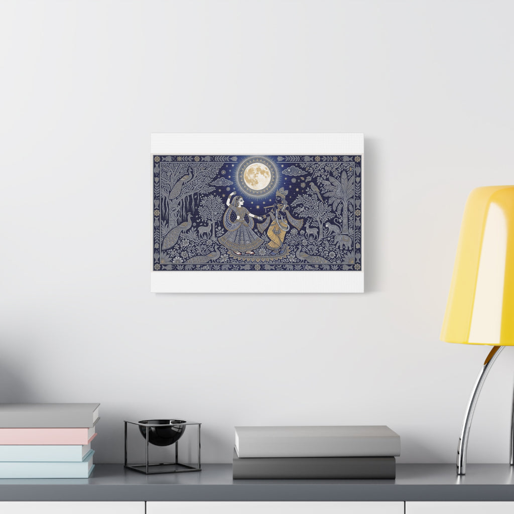 Radha Krishna Moonlit Dance Matte Canvas Wall Art