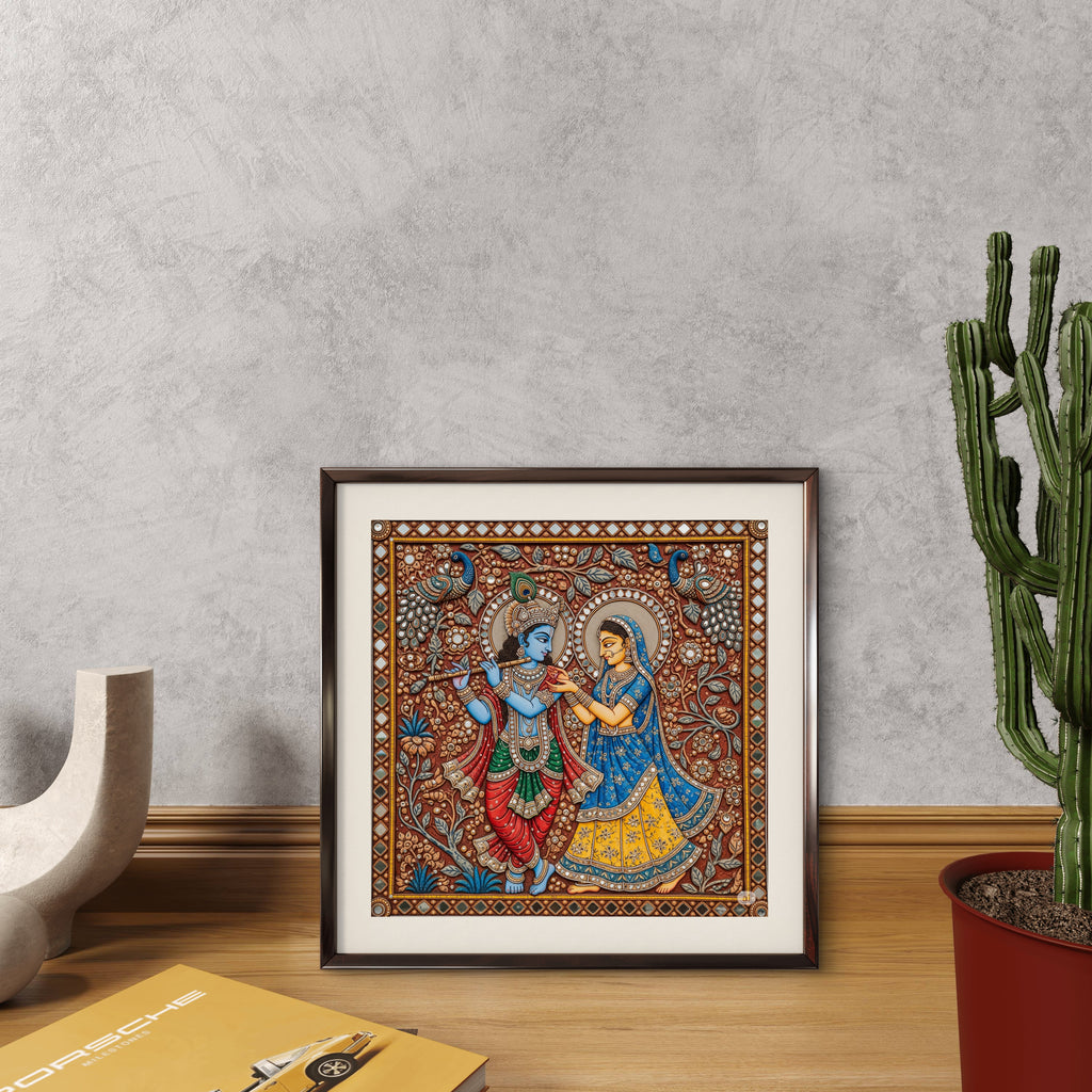 Radha Krishna Lippan Art: Kutch Mud Mirror Painting, Indian Home Decor