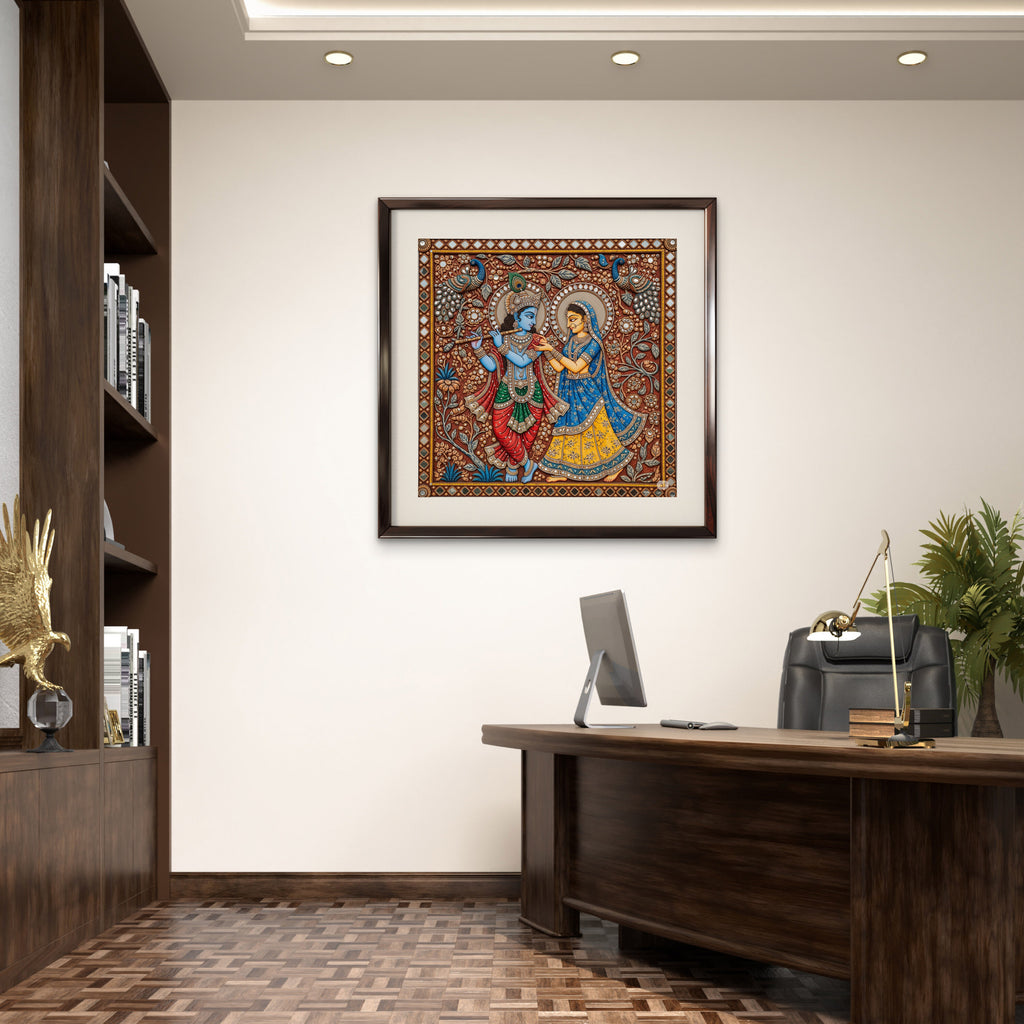 Radha Krishna Lippan Art: Kutch Mud Mirror Painting, Indian Home Decor
