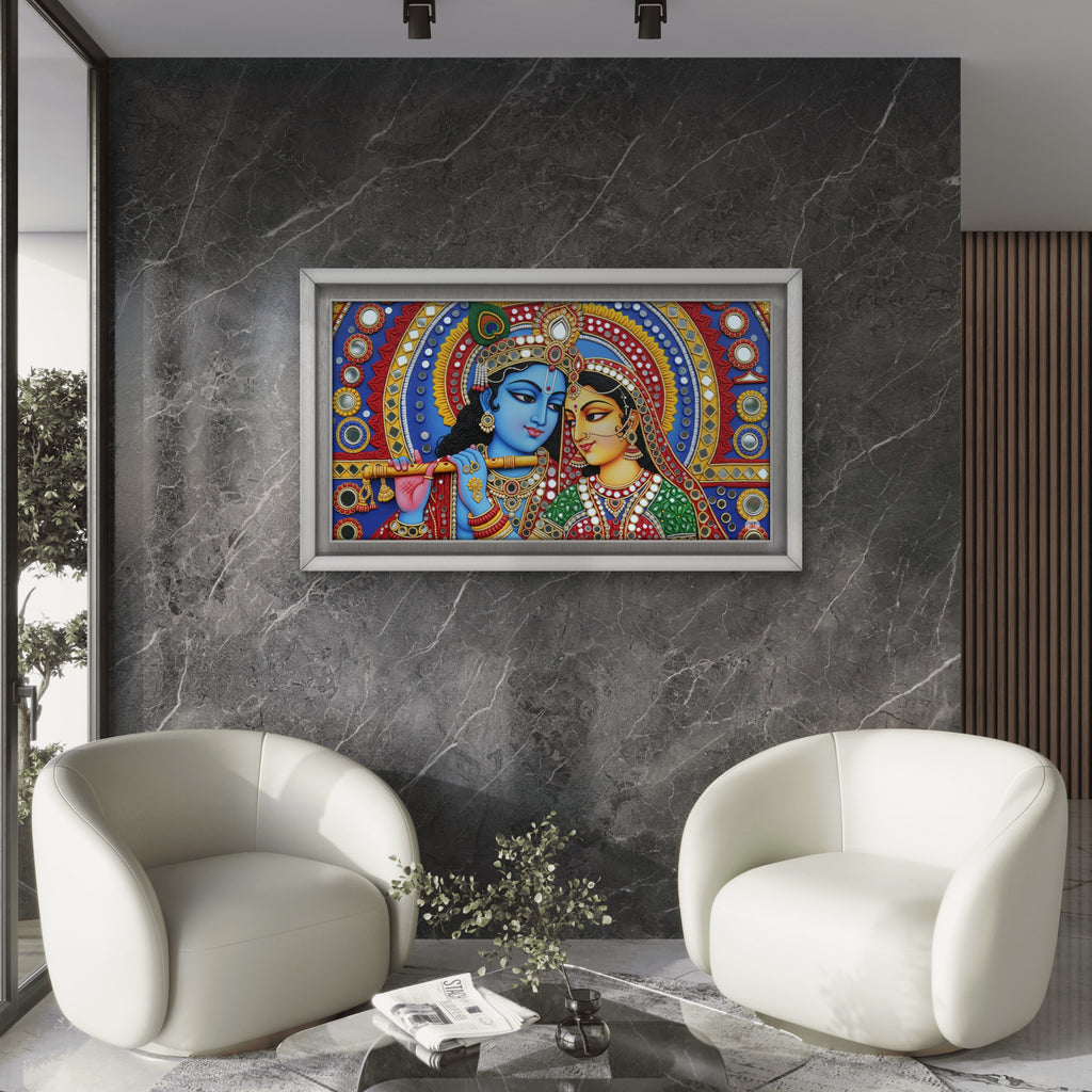Radha Krishna Lippan Art: Kutch Mud Mirror Painting, Indian Home Decor