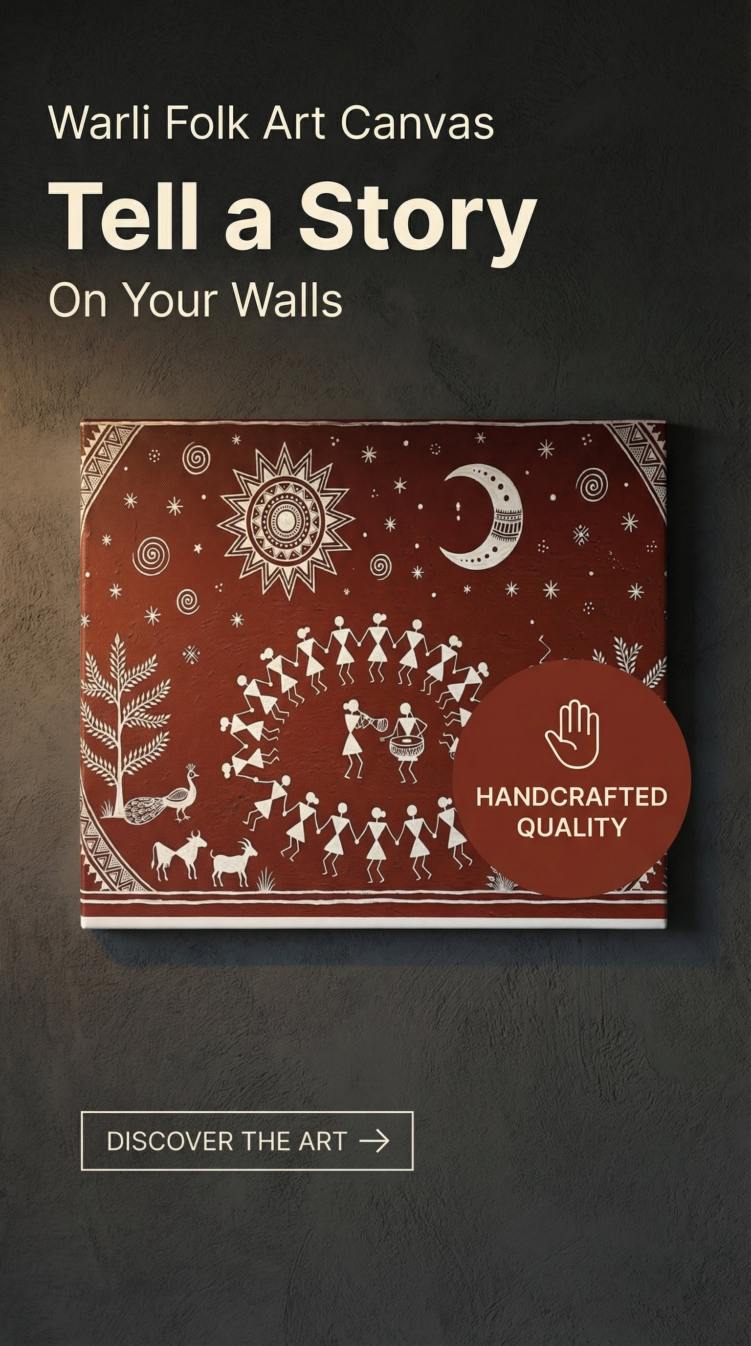 Warli Tribal Art Canvas Wall Decor, Indian Folk Painting, Boho Rustic Home Art