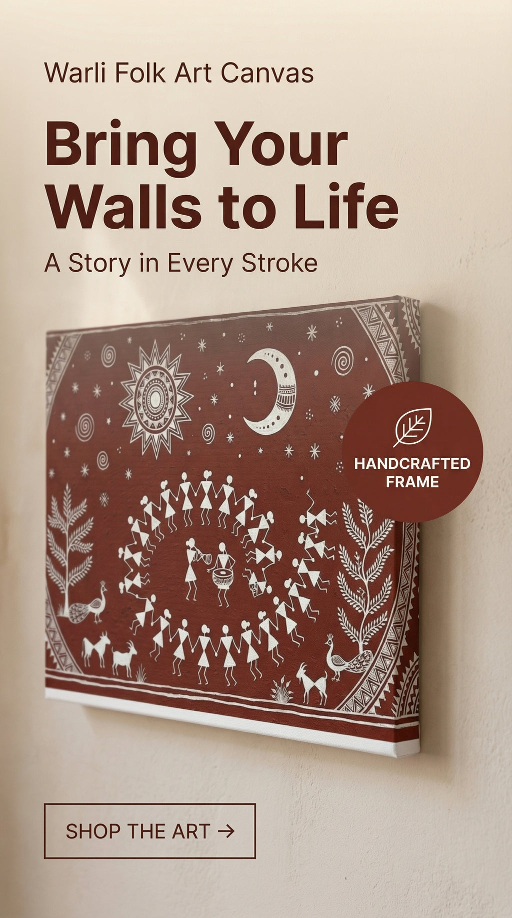 Warli Tribal Art Canvas Wall Decor, Indian Folk Painting, Boho Rustic Home Art