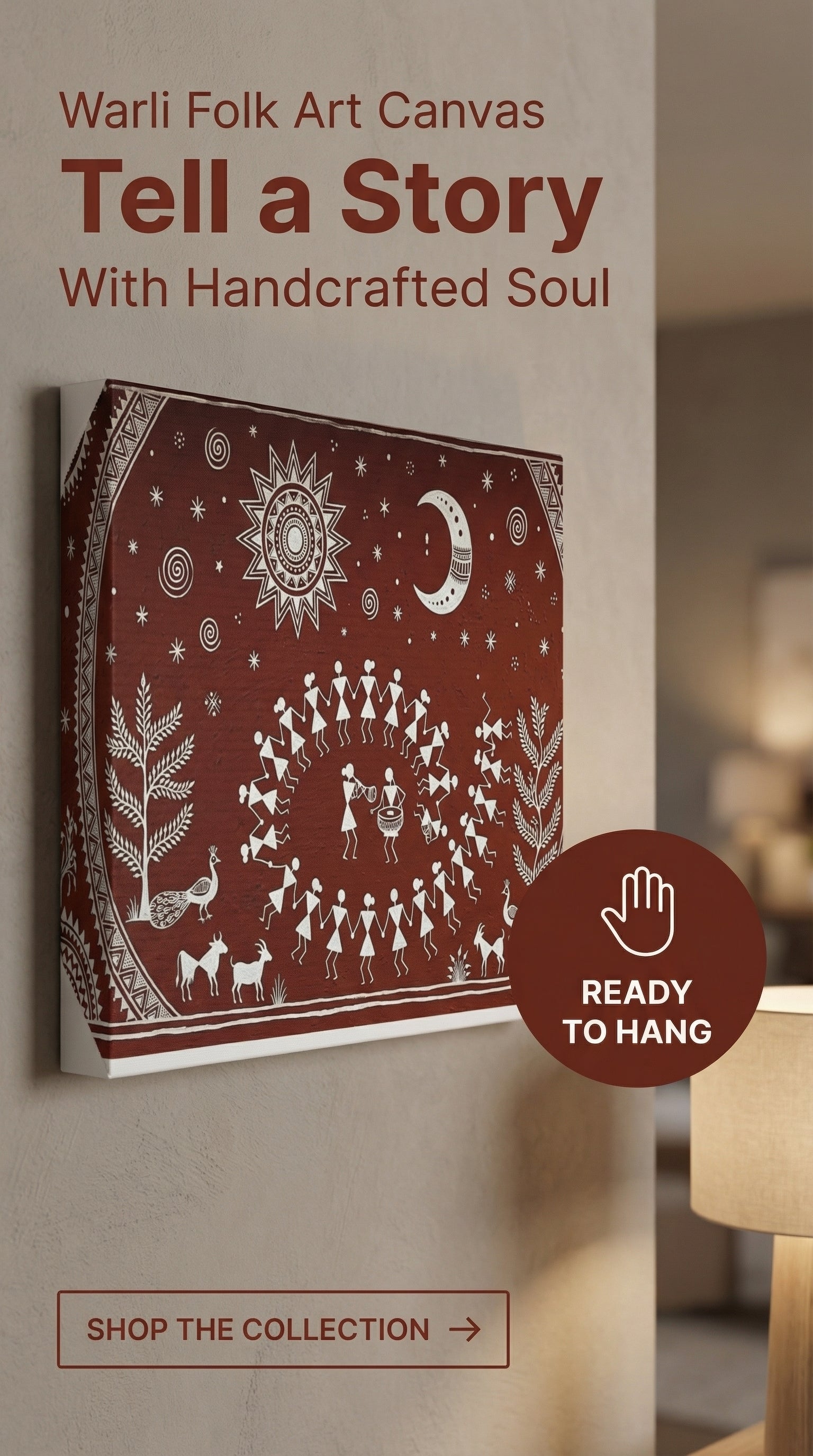 Warli Tribal Art Canvas Wall Decor, Indian Folk Painting, Boho Rustic Home Art