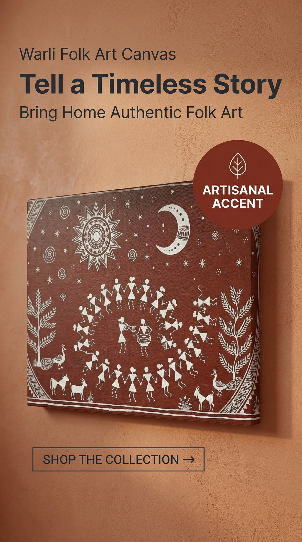 Warli Tribal Art Canvas Wall Decor, Indian Folk Painting, Boho Rustic Home Art